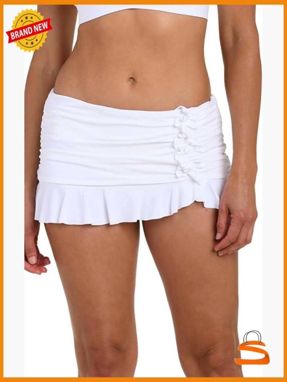 Size 8 Nylon Blend Skirted Bikini Bottom with Asymmetrical Ruffles